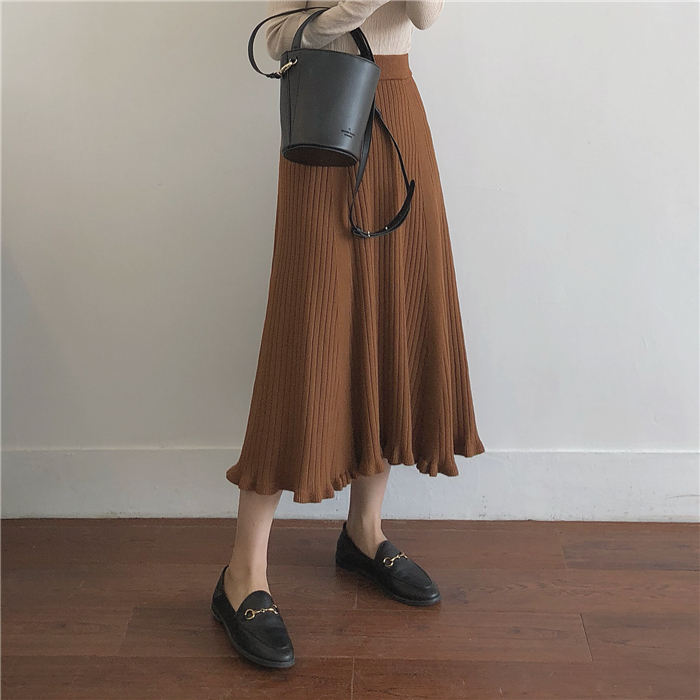 Muzi 18 mùa thu / màu be / kaki / ấm áp lạc đà / xám / đen mộc mạc tai đan váy Một chiếc váy váy chữ chân váy zara