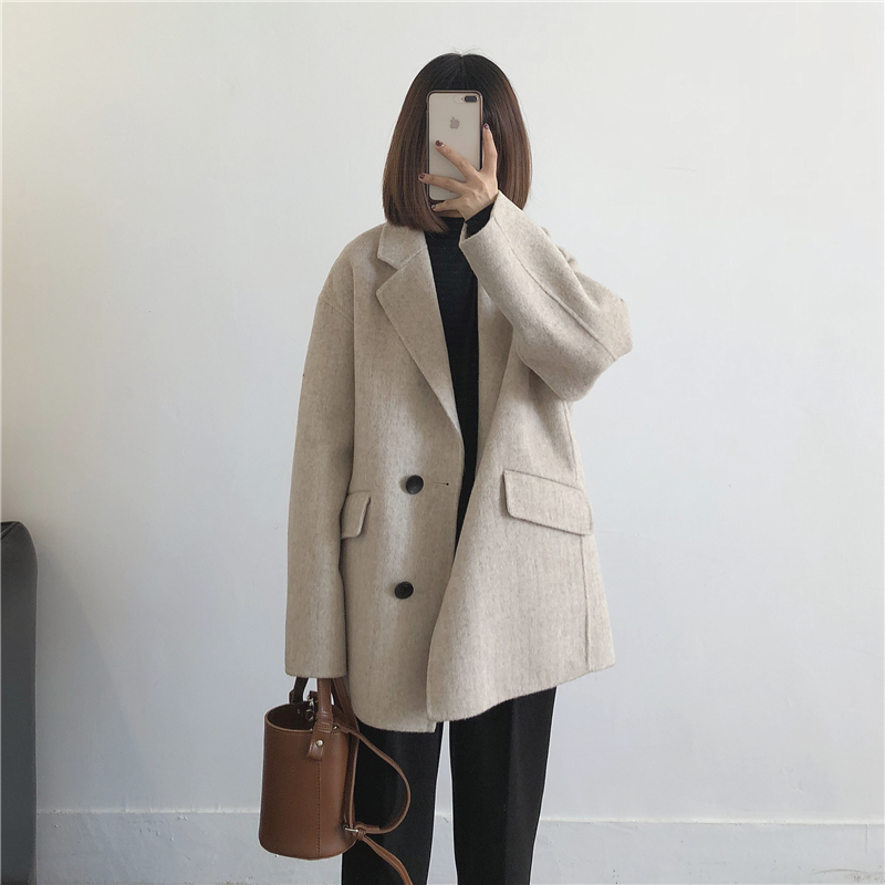 Muzi 18 mùa đông / hình bóng hoang dã handmade cashmere áo len hai mặt len ​​áo khoác nữ yến / gạch đỏ áo khoác nữ hàng hiệu