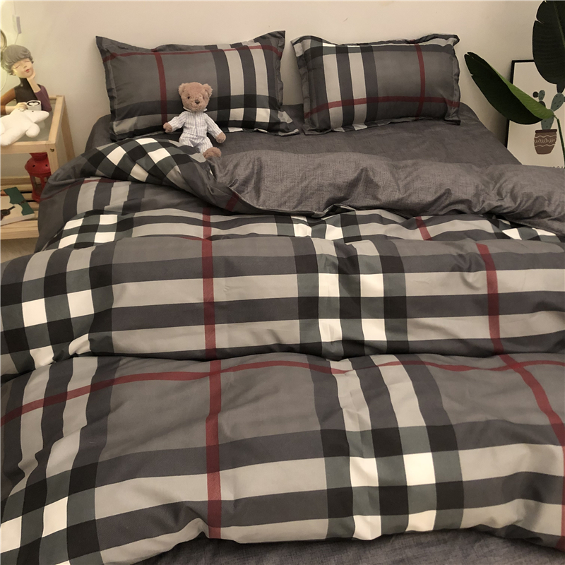 Tide brand chic style simple skin-friendly cotton student single quilt cover three-piece set 1 8m four-piece bed set bedding
