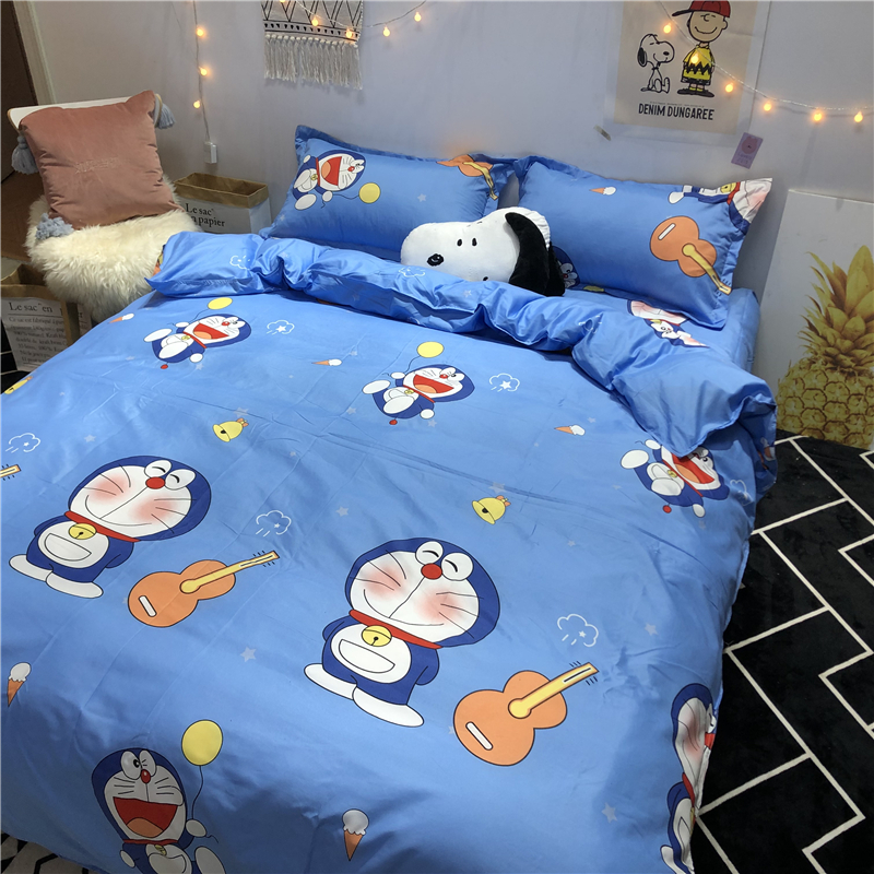 Cartoon Doraemon children's four-piece blue fat robot cat quilt cover student dormitory bedding three-piece set
