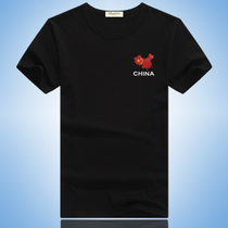 Chinese style mens short-sleeved T-shirt trend pure black pure cotton summer printing half-sleeve mens patriotic clothes CHINA