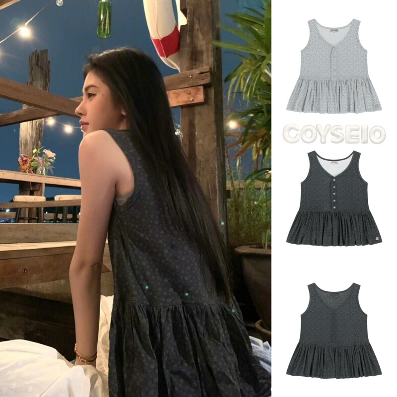 Korean Genuine Coyseio Polka Dot All-Over Print Ruffled Sleeveless Tank Top, Same Style as Ju Jingyi