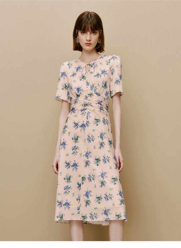 Lkbennett Beige Floral Dress 2024 New High-End Printed Summer Fresh and Slimming Dress Lkbennett Beige Floral Dress 2024 New High-End Printed Summer Fresh and Slimming Dress