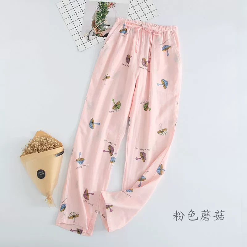 Miễn phí vận chuyển của phụ nữ vào mùa xuân và mùa thu quần pyjama cotton gạc hai lớp - Quần tây