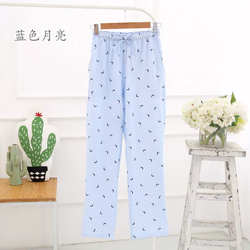 Miễn phí vận chuyển của phụ nữ vào mùa xuân và mùa thu quần pyjama cotton gạc hai lớp - Quần tây