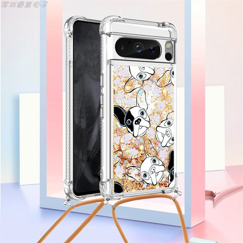 Girls Quicksand Glitter Bling Silicone TPU Airbag Corner Protection With Lanyard Strap 8, 8 Pro Google Pixel Phone Case