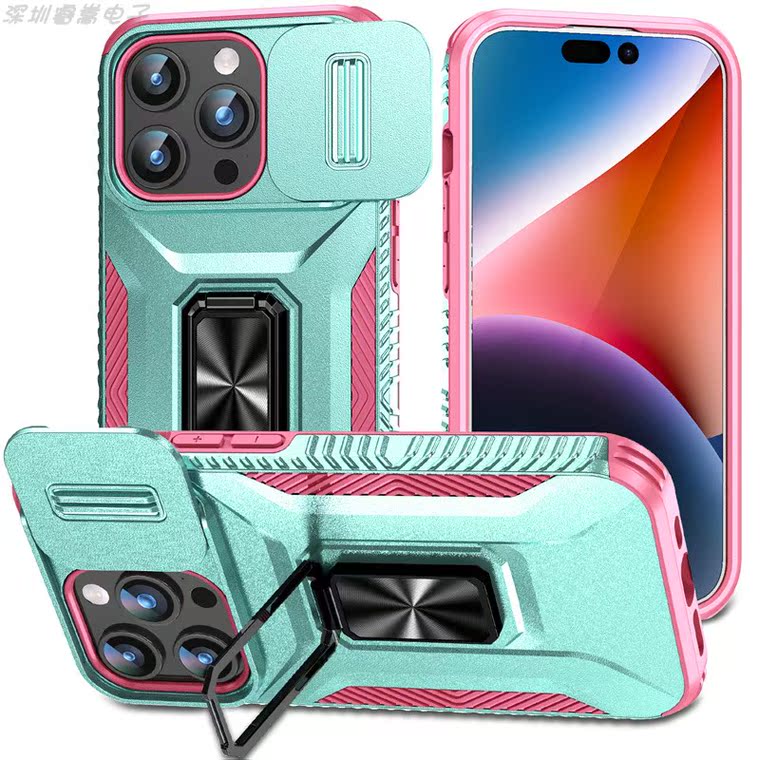 Armor Drop Resistant Tough Shockproof Metal Kickstand Folding Stand Airbag 4 Corner Shock Absorbing 15, 15 Plus, 15 Pro, 15