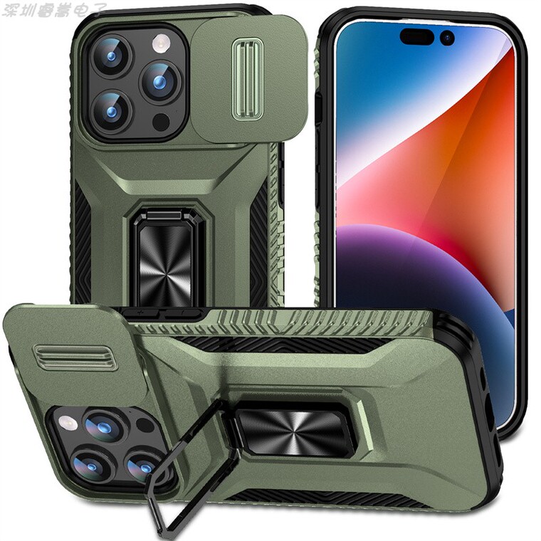 Armor Drop Resistant Tough Shockproof Metal Kickstand Folding Stand Airbag 4 Corner Shock Absorbing 15, 15 Plus, 15 Pro, 15