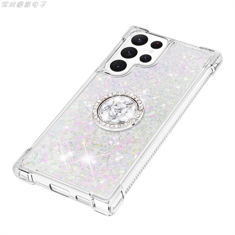 Liquid Quicksand Girls Shiny Glitter Bling Silicone TPU With Ring Bracket Kickstand S23, S23 Plus, S23 Ultra Samsung Phone