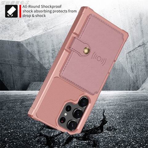 Pink — Card Holder Wallets Airbag 4 Corner Shock Absorbing Tough Shockproof S23, S23 Plus, S23 Ultra Samsung Phone Case