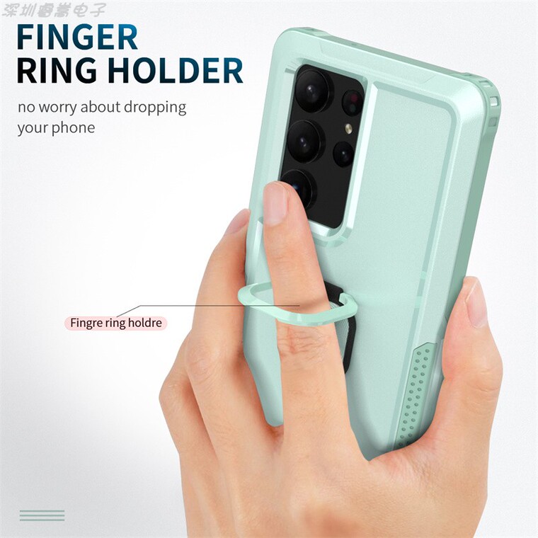 Tough Shockproof 3 Layer 360 Degrees Full Protection Finger Ring Kickstand S23, S23 Plus, S23 Ultra Samsung Phone Case