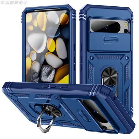 Dark blue — Armor Drop Resistant Tough Shockproof Ring Finger Holder Kickstand Camera Lens Protection 8, 8 Pro Google Pixel