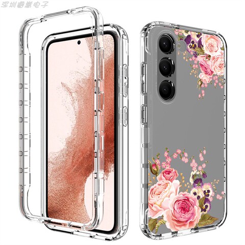 Girls Flower Illustration Tough Shockproof Transparent Clear Silicone TPU S23, S23 Plus, S23 Ultra Samsung Phone Case