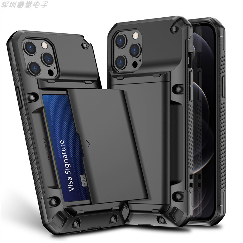 Suitable for Apple 14Promax Sliding Card Phone Case 13Promax Pure Color Matte Texture 12Promax Fashionable Card Holder Iphone11Promax Business Anti-Fall Protective Case