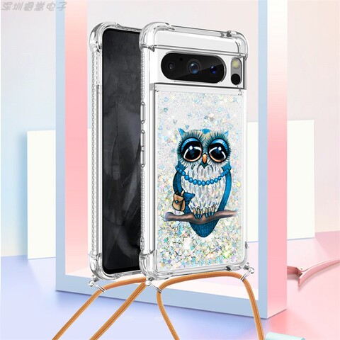 Girls Quicksand Glitter Bling Silicone TPU Airbag Corner Protection With Lanyard Strap 8, 8 Pro Google Pixel Phone Case