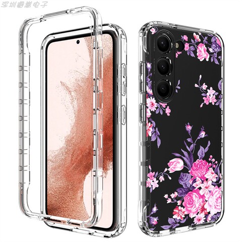 Girls Flower Illustration Tough Shockproof Transparent Clear Silicone TPU S23, S23 Plus, S23 Ultra Samsung Phone Case