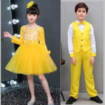Long-sleeved childrens princess dress costume primary school chorus performance uniform boys and girls yellow poetry reading dress