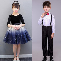 Childrens chorus clothes dance performance clothes mens trousers womens long sleeve Princess puffy gauze dress recitation chorus dress