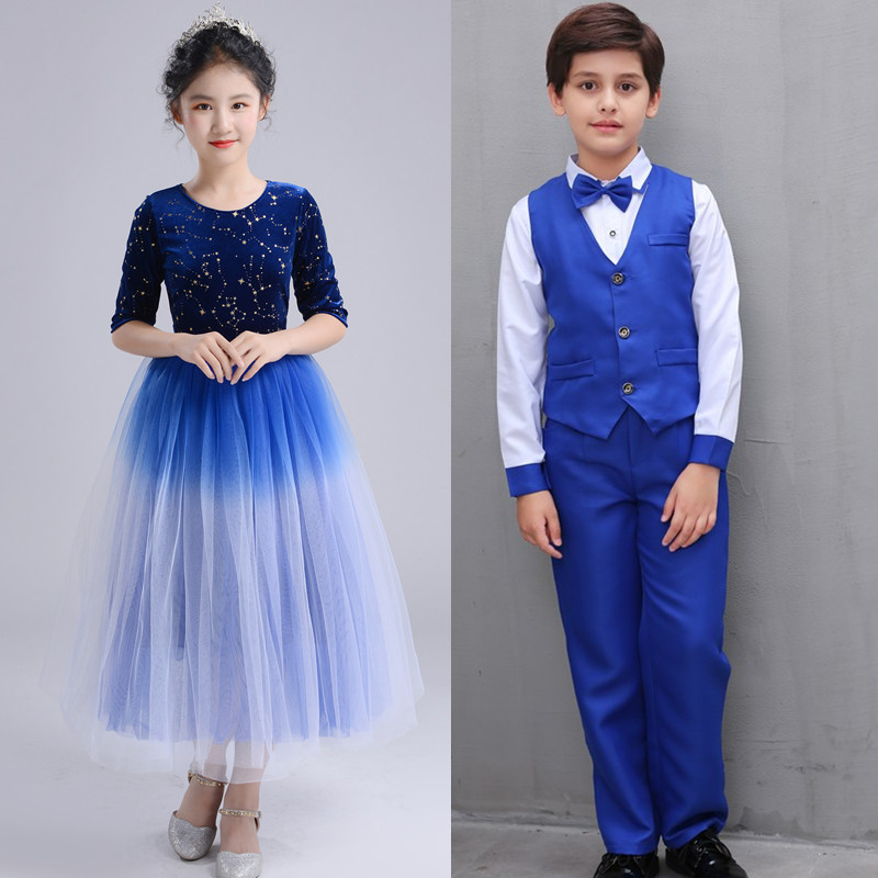 girls princess ballet chorus dresses Blue dress junior high school