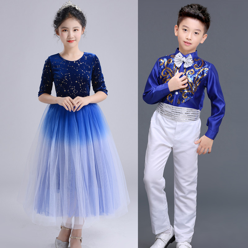 girls princess ballet chorus dresses Blue dress junior high school