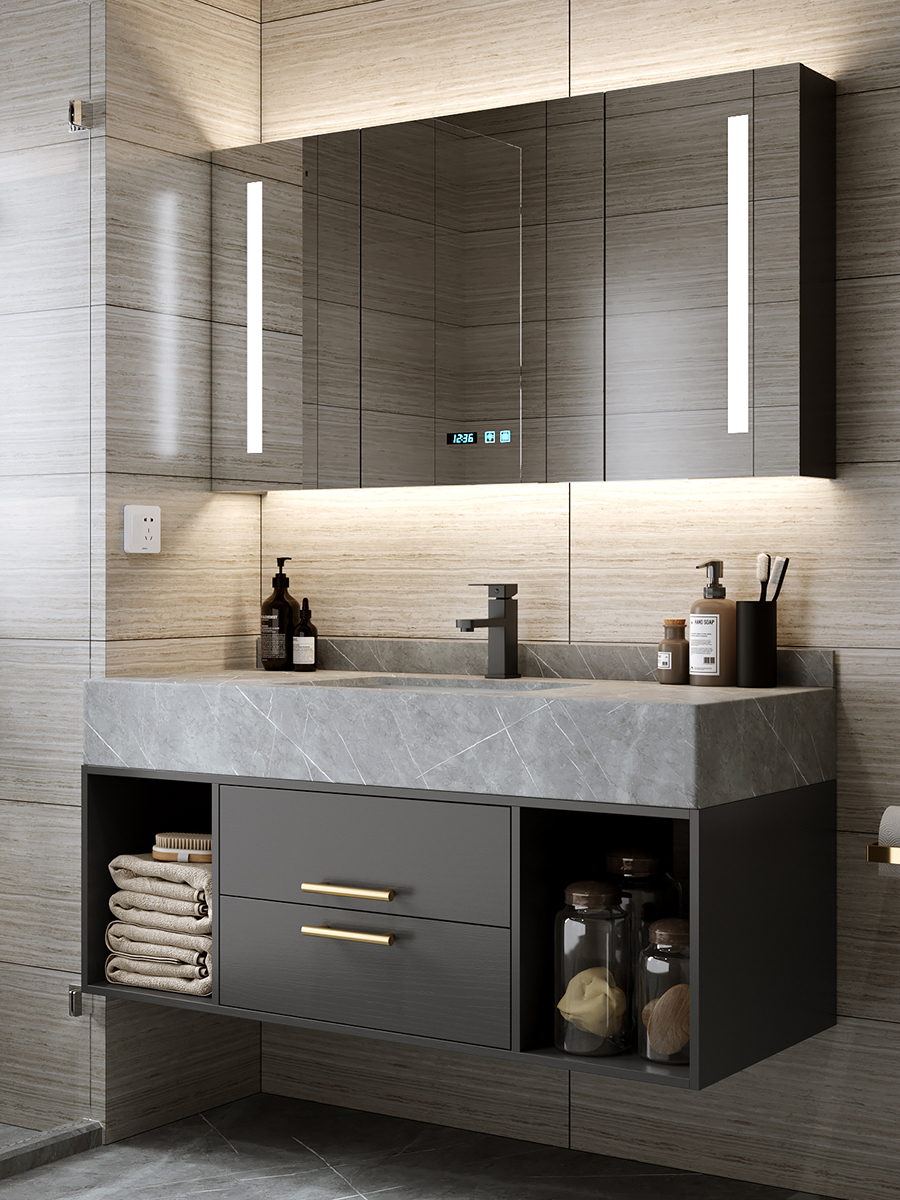 Modern simple light luxury rock plate one-piece bathroom cabinet combination Nordic hand wash face powder room wash basin set