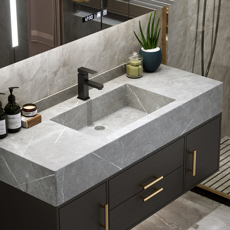 Shelle bathroom cabinet combination hand washing wash face pool toilet wash basin double basin rock slab integrated basin to make up for the difference