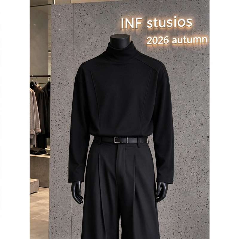 Deconstructed Half-High Collar Thermal Base Layer for Men, Autumn and Winter Thickened Patchwork Solid Color Top, Loose Fit, Warm Long-Sleeve Inner Wear Deconstructed Half-High Collar Thermal Base Layer for Men, Autumn and Winter Thickened Patchwork Solid Color Top, Loose Fit, Warm Long-Sleeve Inner Wear
