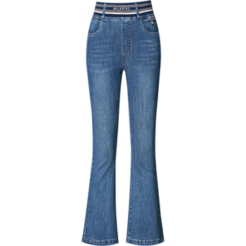 ໂສ້ງຍີນກາງເກງ denim bell bottoms for women summer summer thin bootcut jeans plus size middle-aged mom women's pants elastic waist nine-point pants summer