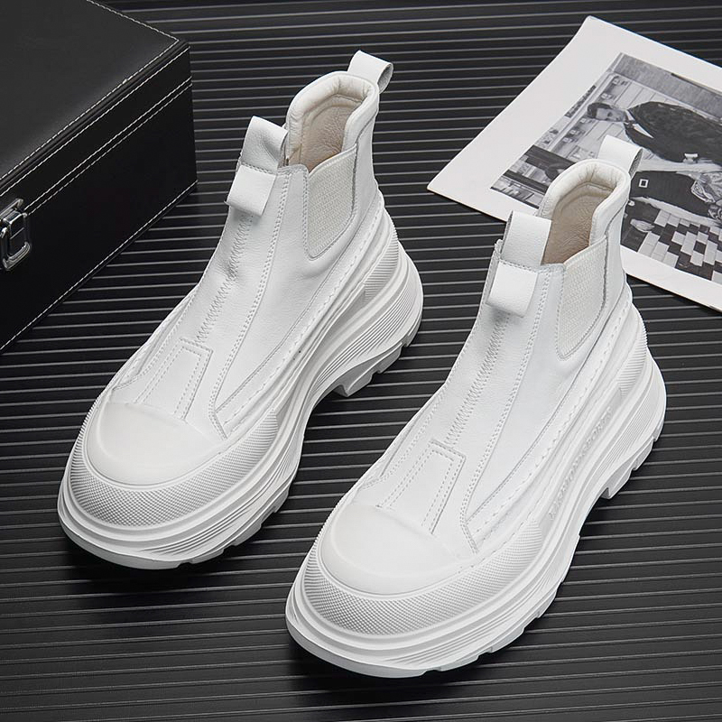 White High Cylinder Shoes Men 2022 Spring New Trends Thick bottom Chelsea boots Men's casual inner heightening Muffin Shoes