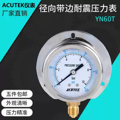 ACUTEK radial belt side marine shock-resistant pressure gauge YN60T 10bar G1 4 hydraulic shock-resistant pressure gauge