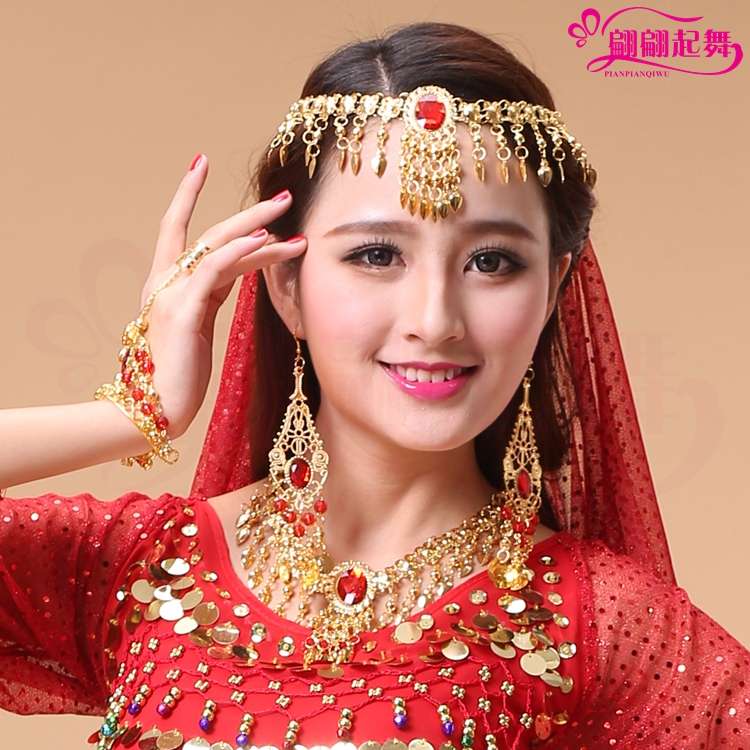 Mới Ấn Độ phụ kiện khiêu vũ biểu diễn trang sức múa bụng vòng cổ bông tai vòng đeo tay tiara đầu chuỗi khăn - Khiêu vũ / Thể dục nhịp điệu / Thể dục dụng cụ giày múa bale cho bé