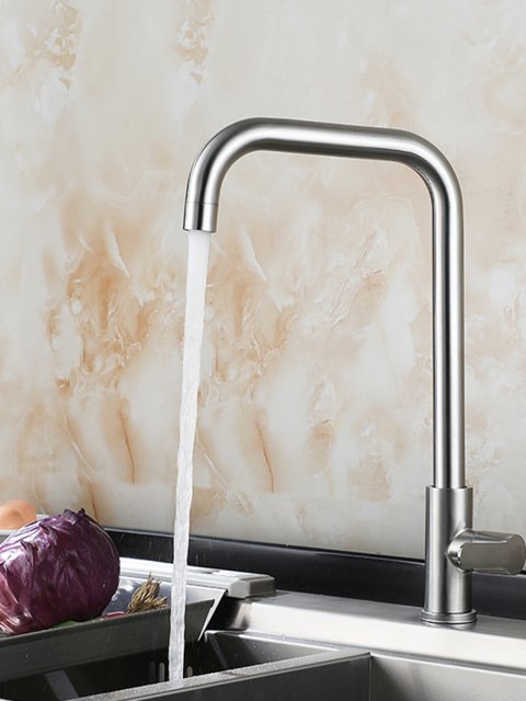 304 Stainless Steel Single Cold Water Faucet for Kitchen Sink, Dishwashing Basin, Splash-Proof Sink, Rotating Outlet Faucet