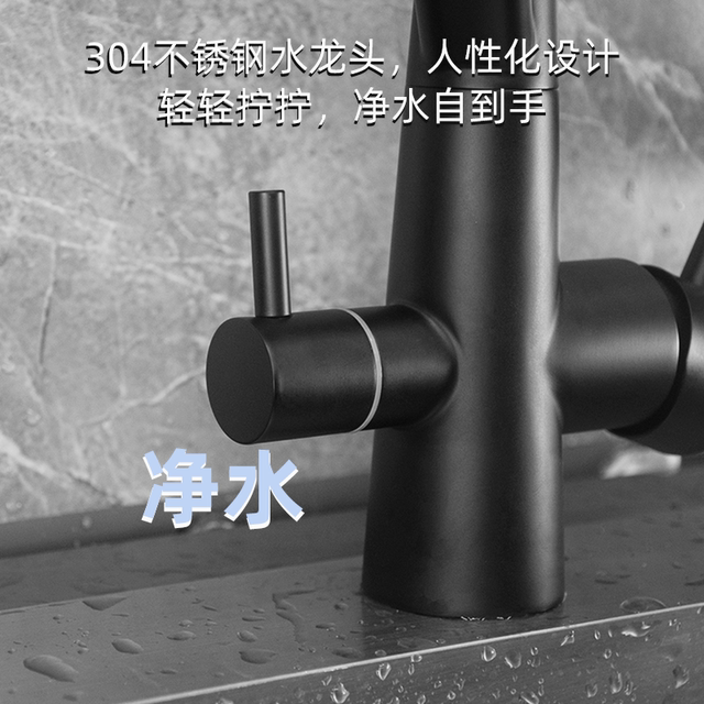 304 Stainless Steel Black and Silver Three-In-One Faucet with Hot and Cold Water for Kitchen Sink, Water Purifier, Direct Drinking Water Sink, Household Faucet
