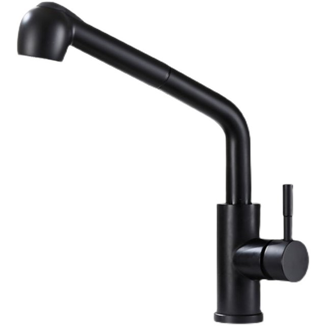 304 Stainless Steel Pull-Out Faucet Kitchen Sink Double Basin Rotating Black Hot and Cold Faucet