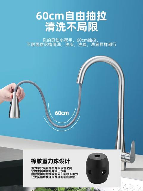 Sus304 Stainless Steel Kitchen Faucet with Hot and Cold Water for Dishwashing Sink, Dual-Mode Water Outlet, Pull-Out and Retractable