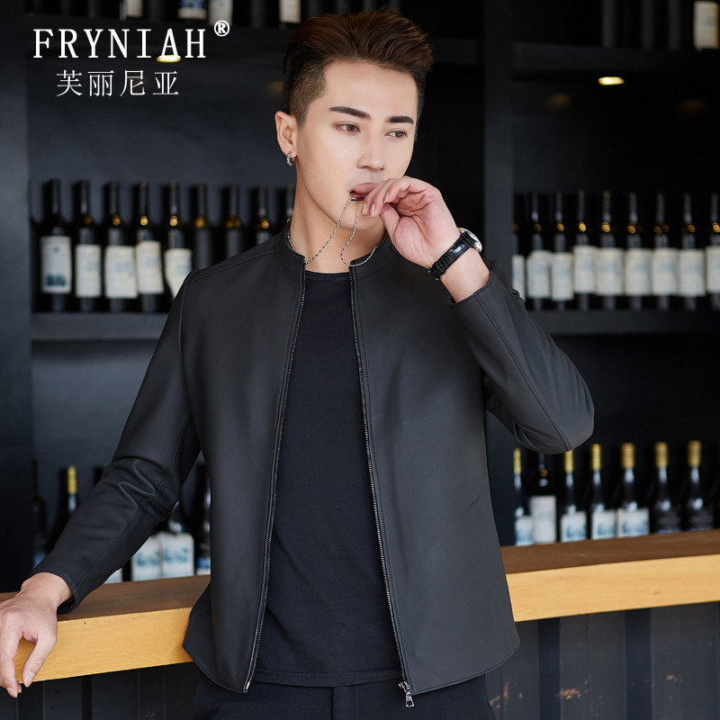 High-End Light Luxury Stand-Collar Genuine Leather Jacket for Men, Short Style, Youth Casual Motorcycle Sheepskin Jacket, Premium Feel Outerwear for Men High-End Light Luxury Stand-Collar Genuine Leather Jacket for Men, Short Style, Youth Casual Motorcycle Sheepskin Jacket, Premium Feel Outerwear for Men