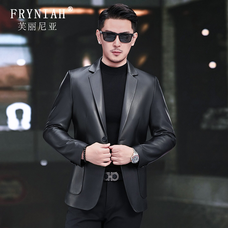 Middle-Aged Men's Genuine Leather Jacket, Mature and Stable, Business Casual, Soft and Comfortable Men's Suit Made of Sheepskin Middle-Aged Men's Genuine Leather Jacket, Mature and Stable, Business Casual, Soft and Comfortable Men's Suit Made of Sheepskin