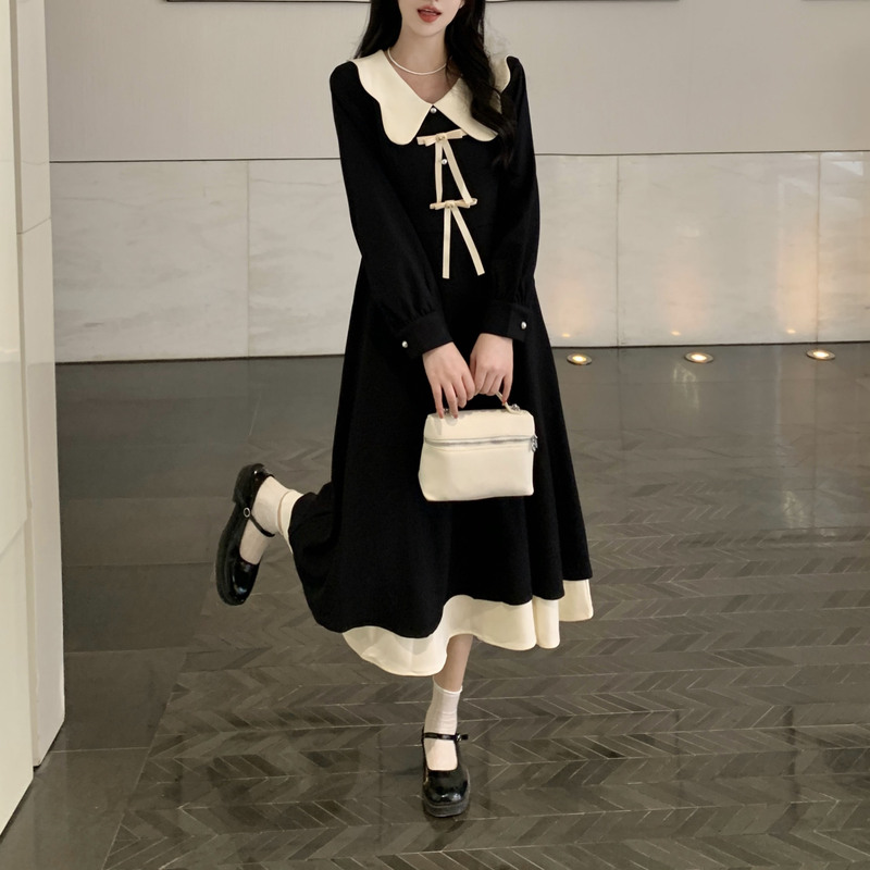 115kg Extra Large Size French-Style Doll Collar Dress That Covers the Body and Makes You Look Slimmer, Long-Sleeved Dress for 300-Pound Women, Tummy-Covering Dress