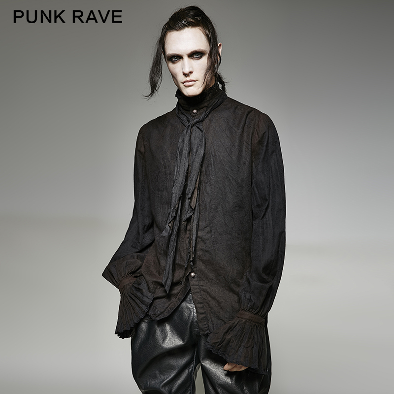 Punkrave Steampunk Bow Tie Shirt Men's Black Long-Sleeved Shirt 2024 New High-End Trendy Top