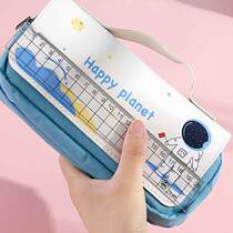 Stationery storage bag pen box double-layer portable stationery box sundries bag large capacity cartoon Zipper pen bag