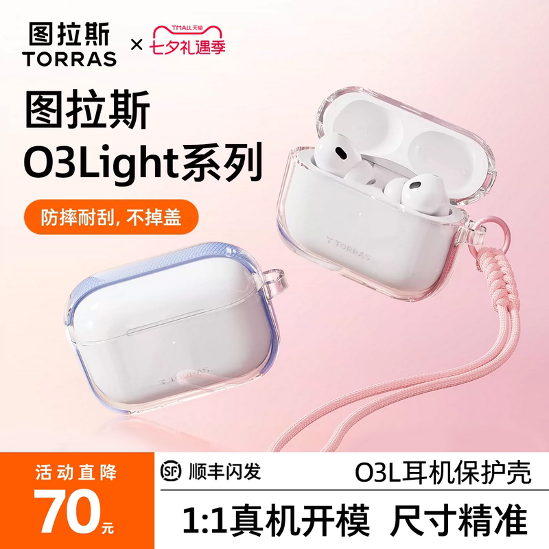 Turas O3Light Earphone Case Is Suitable for Apple AirPods Pro3 Protective Case, 3Rd Generation Airpods4, 3Rd Generation Pro2 Transparent Silicone Air4 Full-Cover Anti-Fall Second Generation Fourth Generation Noise Reduction Accessories