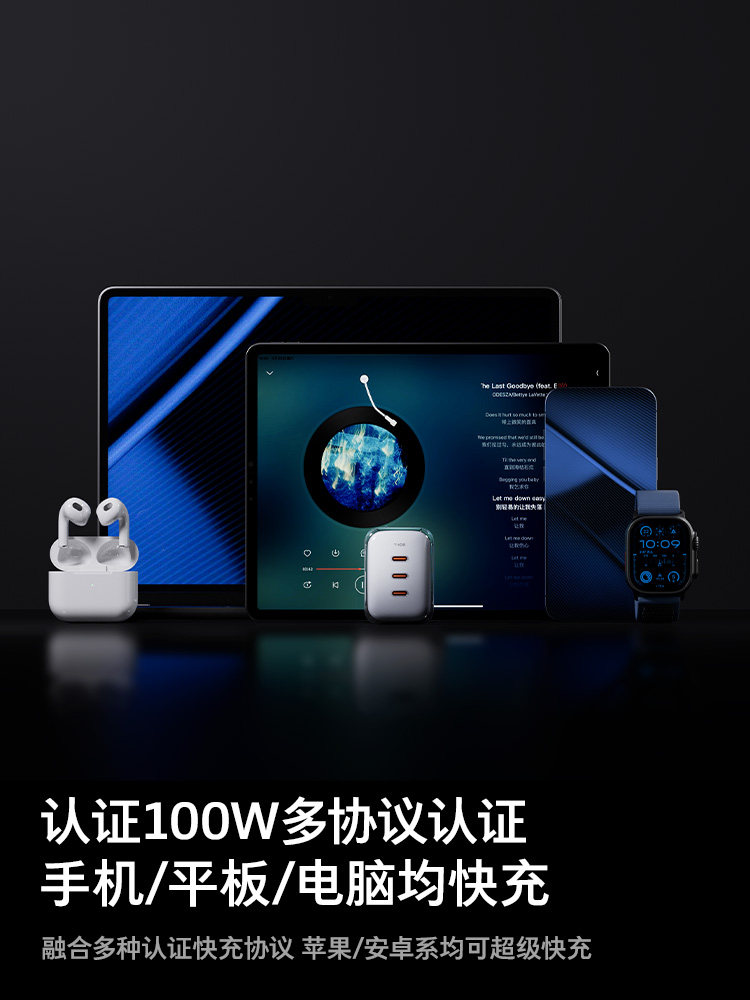 [In Stock for New Year's Festival]Turas Small Ice Cube 100W Gallium Nitride Charger Compatible with Apple/Huawei/ iPad Charger Head for Computer/Laptop iPhone Dual Port Fast Charging 17Promax Multi-Port Three