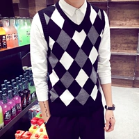 Áo len cotton nam cổ chữ V mùa thu và mùa đông vest vest áo len đan vest vest cỡ lớn - Áo vest cotton vest khoác nam