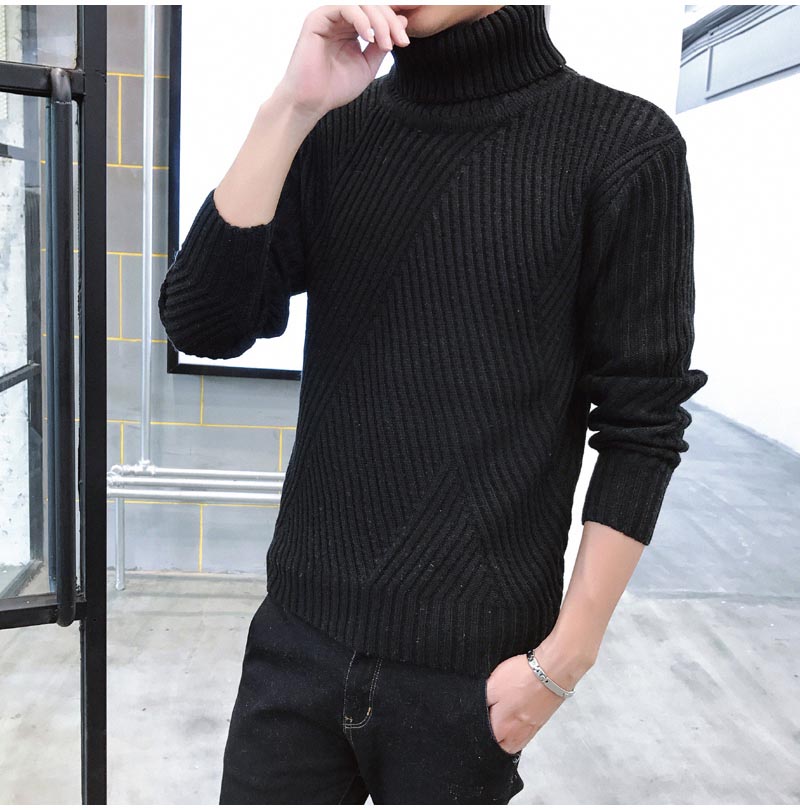 Áo len cao cổ mùa đông Áo len nam Áo len nam Hàn Quốc Slim Dày Thanh niên Áo len cao cổ màu đen áo khoác len nam