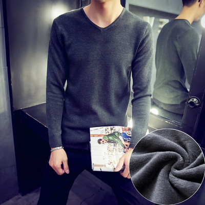 Cộng với nhung người đàn ông Hàn Quốc của mùa thu và mùa đông Slim hood V-Cổ dài tay của nam giới áo len áo len áo len áo len Hàng dệt kim