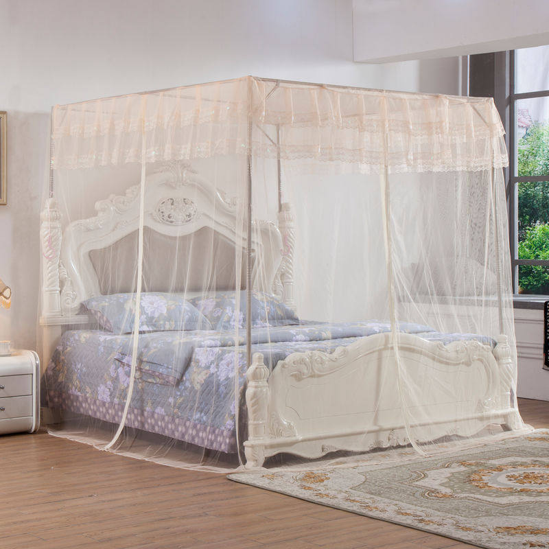 Mosquito net three-door stainless steel thickened presser foot landing free installation encrypted zipper type overlap 1 5m bed 1 8m