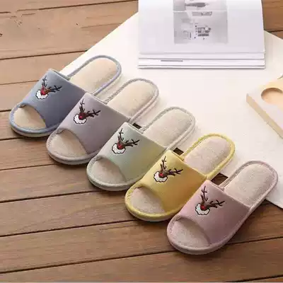 New linen slippers large size men's home four seasons non-slip soft bottom indoor couple cotton linen slippers female household