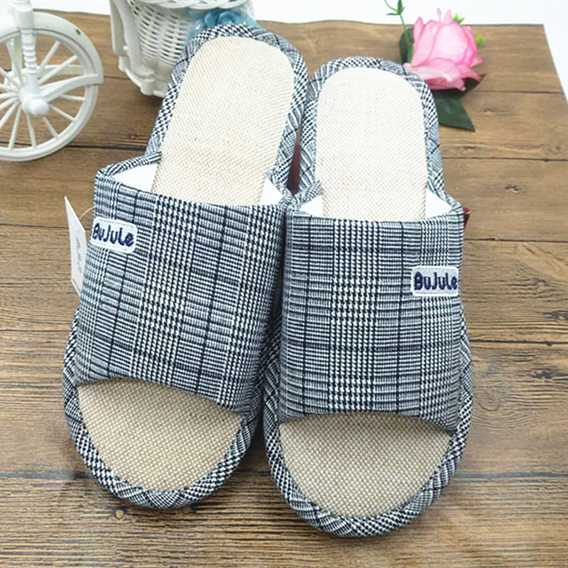 Four seasons linen slippers men's large size home extra 45 indoor 46 non-slip 47 soft bottom 48 home cotton linen tow