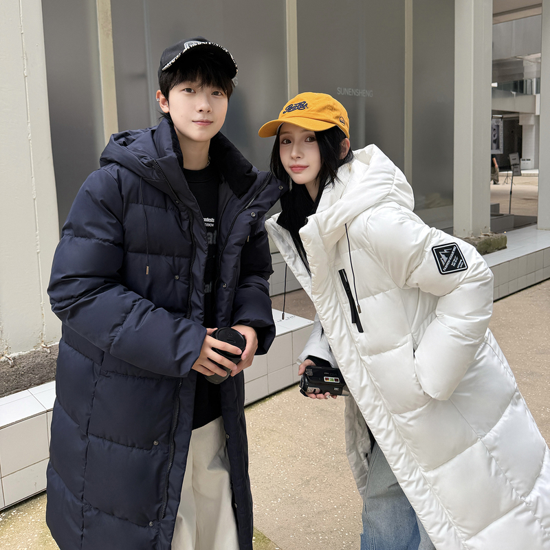 White Mid-Length down Cotton Coat for Women, 2026 New Winter Over-The-Knee Couple's Cotton Jacket, Thickened and Warm Cotton Outerwear White Mid-Length down Cotton Coat for Women, 2026 New Winter Over-The-Knee Couple's Cotton Jacket, Thickened and Warm Cotton Outerwear