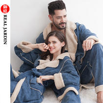 Mens new coral velvet flannel pajamas home clothing set Robe Womens thick autumn and winter bathrobe couples